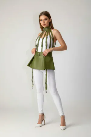 Haki Etek Suni Deri Etek Peplum Yüksek Bel Etek - APFT998