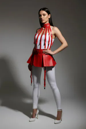 Kırmızı Etek Suni Deri Etek Yüksek Bel Etek Kloş Mini Etek - APFT998