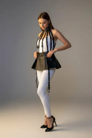 Siyah Etek Suni Deri Etek Kloş Mini Etek - APFT998