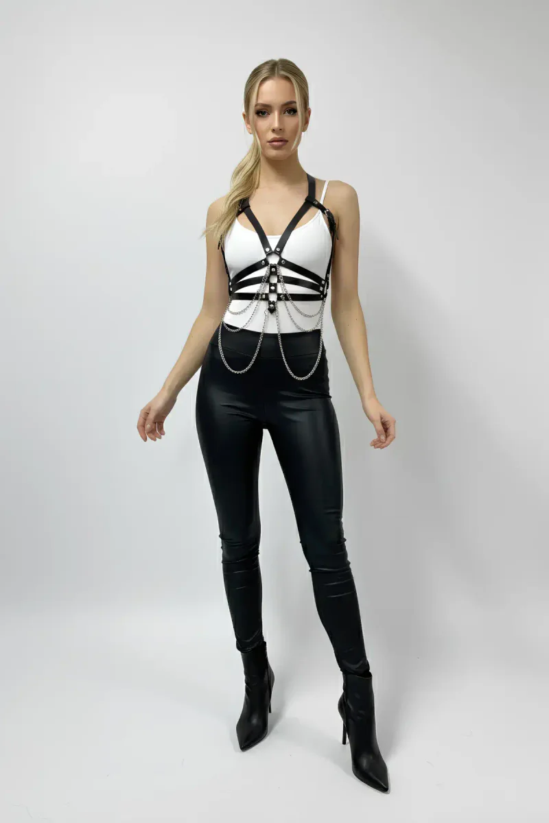 Festival black faux leather harness outfit