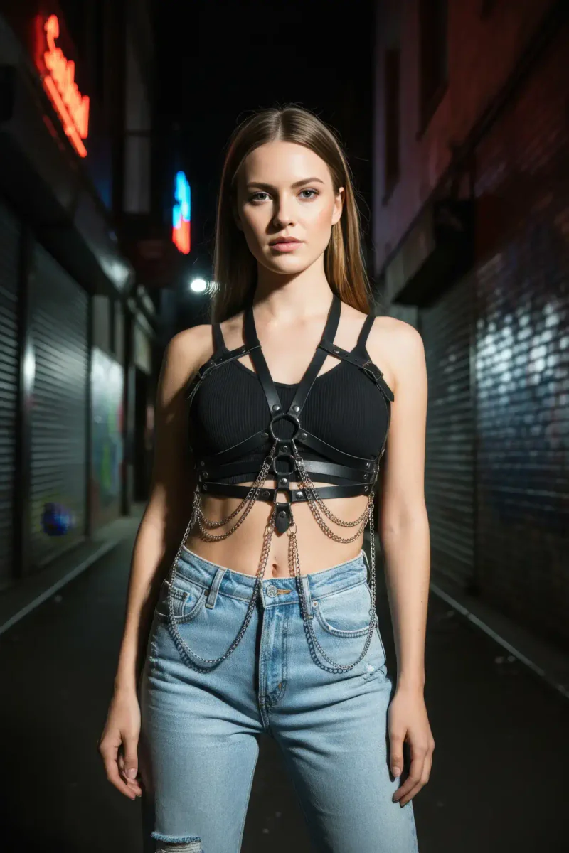 Faux Leather Chest Harness Close