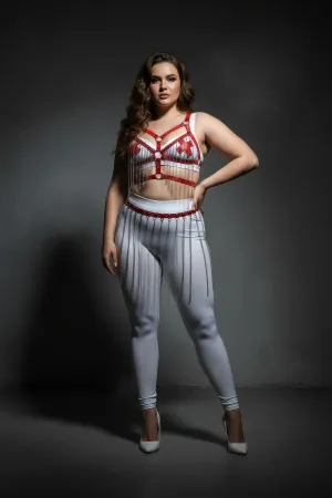 Büyük Beden Beyaz Etek Zincir Detaylı Deri Vücut Aksesuarı - APFT496