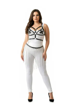 Büyük Beden Siyah Deri Etek Zincir Detaylı Kombin Aksesuarı - APFT496