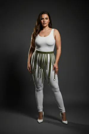 Büyük Beden Haki Halka Detaylı Deri Etek Aksesuarı Kombin Tamamlayıcı - APFT579