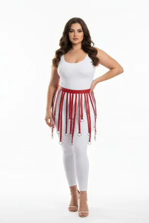 Büyük Beden Kırmızı Deri Etek Askılı Halka Detaylı Kemer - APFT579