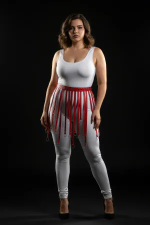 Büyük Beden Kırmızı Deri Etek Askılı Halka Detaylı Kemer - APFT579