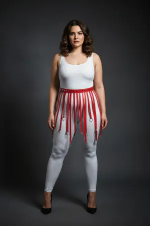 Büyük Beden Kırmızı Deri Etek Askılı Halka Detaylı Kemer - APFT579