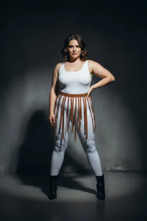 Büyük Beden Taba Halka Detaylı Deri Görünümlü Aksesuar Etek - APFT579