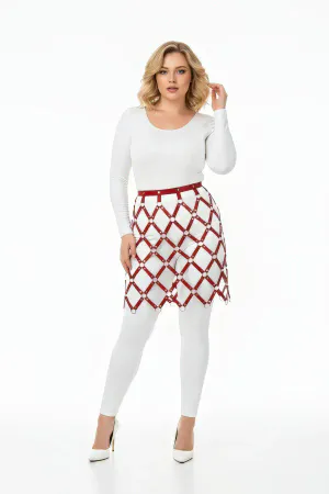 Büyük Beden Kırmızı Deri Etek Kafes Tasarımlı Fantazi Harness - APFT694