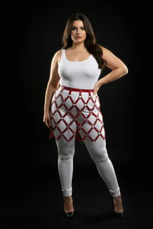 Büyük Beden Kırmızı Deri Etek Kafes Tasarımlı Fantazi Harness - APFT694