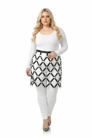 Büyük Beden Siyah Etek Fantazi Deri Görünümlü Metal Halka Detaylı Harness - APFT694