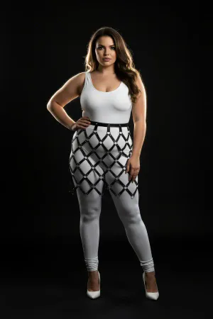 Büyük Beden Siyah Etek Fantazi Deri Görünümlü Metal Halka Detaylı Harness - APFT694