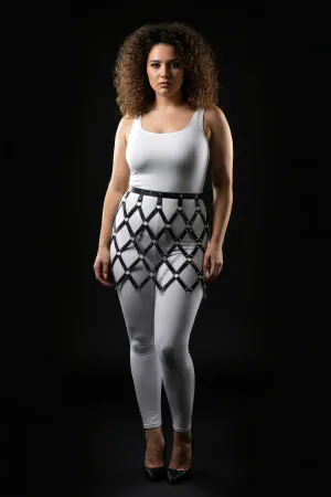 Büyük Beden Siyah Deri Etek Halka Detaylı File Desenli Harness Aksesuarı - APFT696