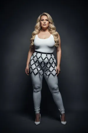 Büyük Beden Siyah Deri Etek Halka Detaylı File Desenli Harness Aksesuarı - APFT696