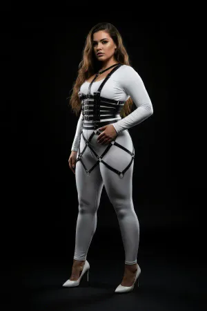 Büyük Beden Siyah Etek Kafes Detaylı Deri Harness Aksesuar - APFT785