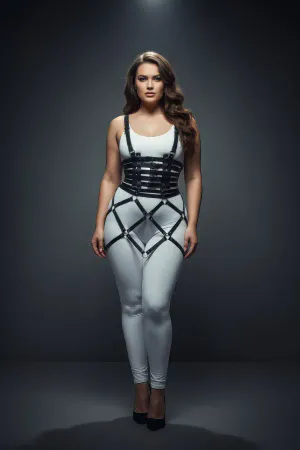 Büyük Beden Siyah Etek Kafes Detaylı Deri Harness Aksesuar - APFT785