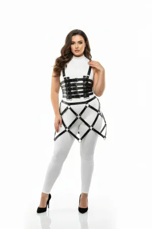 Büyük Beden Siyah Deri Etek Harness Halka Detaylı Fantazi Vücut Aksesuarı - APFT785
