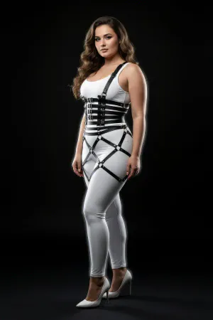 Büyük Beden Siyah Deri Etek Harness Halka Detaylı Fantazi Vücut Aksesuarı - APFT785