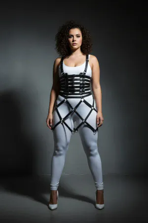 Büyük Beden Siyah Deri Etek Harness Halka Detaylı Fantazi Vücut Aksesuarı - APFT785