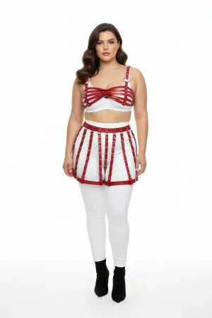 Büyük Beden Kırmızı Deri Etek Stili Harness Vücut Aksesuarı - APFT899