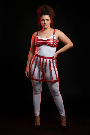 Büyük Beden Kırmızı Deri Etek Stili Harness Vücut Aksesuarı - APFT899