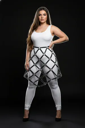 Büyük Beden Siyah Deri Kafes Tasarımlı Harness Etek - APFT982