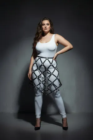 Büyük Beden Siyah Deri Kafes Tasarımlı Harness Etek - APFT982