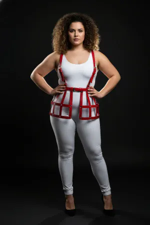 Büyük Beden Kırmızı Deri Etek Harness Detaylı Fantazi Vücut Aksesuarı - APFT983