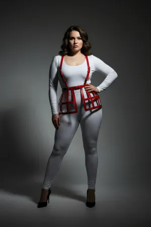 Büyük Beden Kırmızı Deri Etek Harness Detaylı Fantazi Vücut Aksesuarı - APFT983