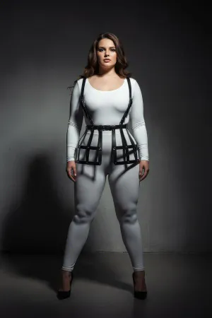 Büyük Beden Siyah Etek Deri Harness Kafes Detaylı - APFT983