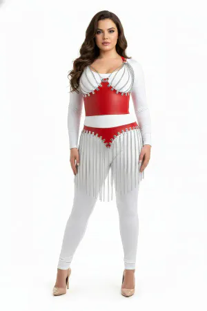 Büyük Beden Kırmızı Etek Zincir Püsküllü Deri Aksesuar - APFT994