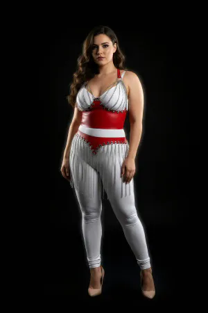 Büyük Beden Kırmızı Etek Zincir Püsküllü Deri Aksesuar - APFT994