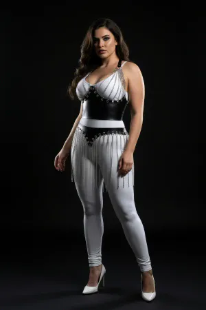 Büyük Beden Siyah Etek Deri Görünümlü Zincir Saçak Detaylı - APFT994