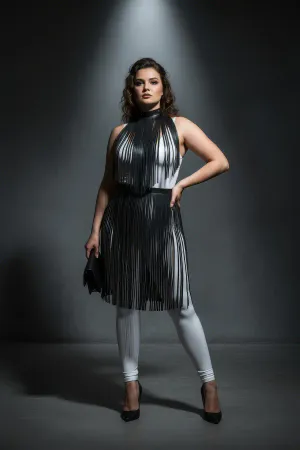 Büyük Beden Siyah Püskül Detaylı Deri Etek Uzun Kombin Parçası - APFT997