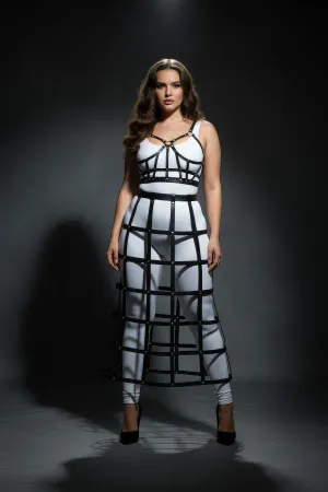 Büyük Beden Siyah Deri Etek Kafes Detaylı Uzun Aksesuar - APFT1013