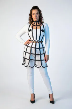 Büyük Beden Siyah Deri Kafes Tasarımlı Zımba Detaylı Etek Harness - APFT1243