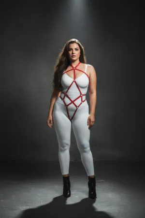 Büyük Beden Kırmızı Kadın Tam Vücut Deri Harness Fantazi Giyim - APFT295