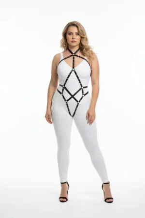 Büyük Beden Siyah Kadın Deri Harness Metal Detaylı Vücut Aksesuarı - APFT295