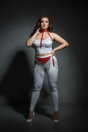 Red Faux Leather Harness Set with Chain Fringe for Women Adjustable