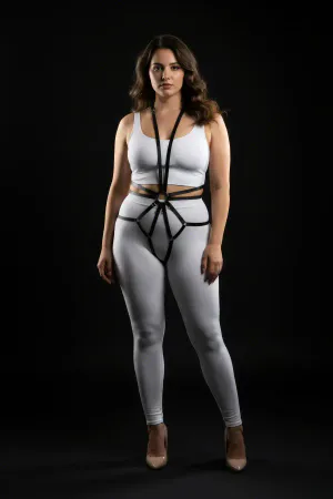 Büyük Beden Siyah Kadın Deri Harness Full Body Halka Detaylı Harness - APFT339