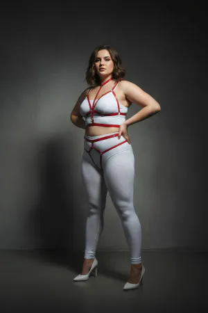 Büyük Beden Kırmızı Kadın Harness Takım Parlak Lastik Harness - APFT362