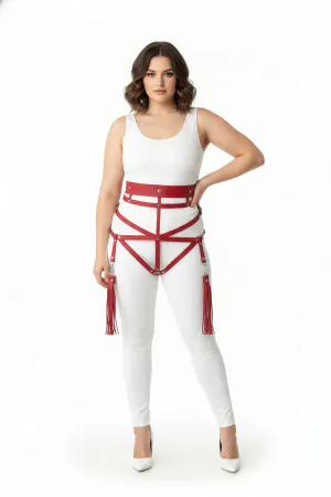 Red Faux Leather Body Harness with Detachable Tassels