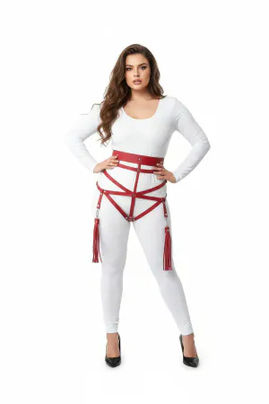Red Faux Leather Body Harness with Detachable Tassels