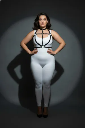 Büyük Beden Siyah Kadın Harness Takım Seksi Deri Halka Detaylı - APFT434