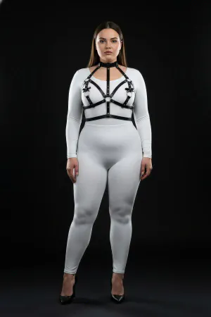 Büyük Beden Siyah Kadın Deri Harness Takım Boyunluk ve Halka Detaylı Fantazi Aksesuar - APFT473