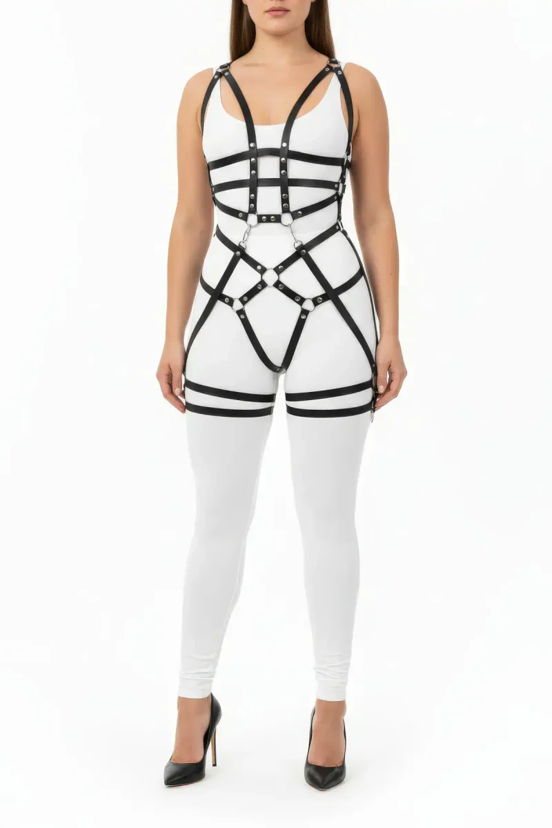 Full Body Vegan Leather Harness Front View