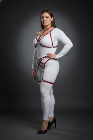 Büyük Beden Kırmızı Kadın Deri Fantazi Harness Takım Jartiyerli - APFT507