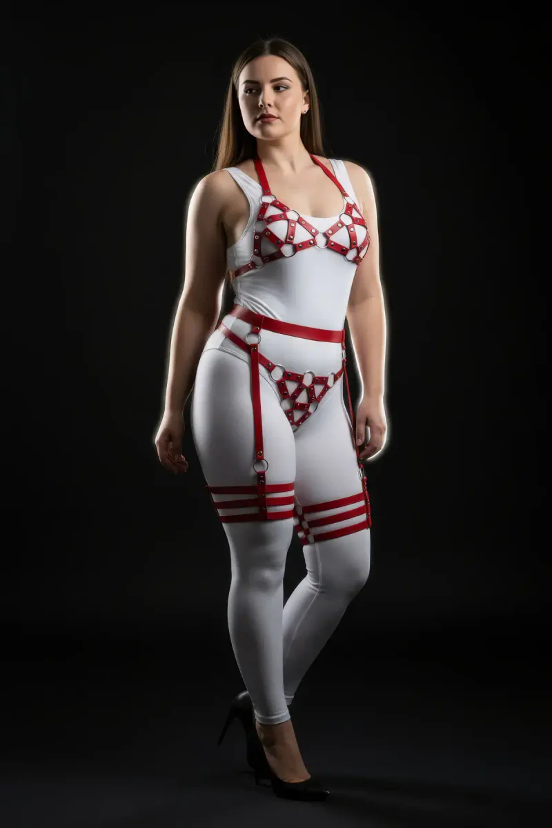 Red Vegan Leather Thigh Garters