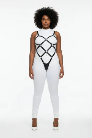 Büyük Beden Siyah Kadın Vücut Harness Takım, Çivi Detaylı Şık Fantazi Aksesuar - APFT542