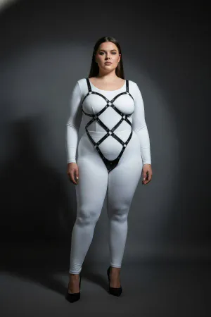 Büyük Beden Siyah Kadın Vücut Harness Takım, Çivi Detaylı Şık Fantazi Aksesuar - APFT542